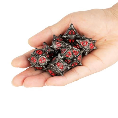 Surpass DND dice Metal dice Set for Dungeons & Dragons Black dice Set Metal Big Mouth Monster dice (Black-red) - color: Black-red