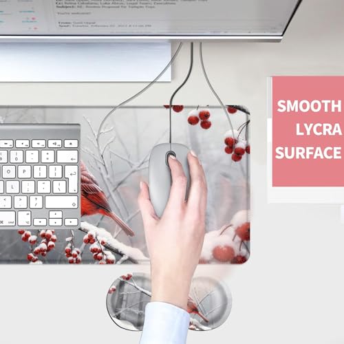 Mouse Pad,Large Desk Mat Set, 4in1 XL Mousepad + Keyboard Wrist Rest+Mouse Wrist Rest+Coaster with Ergonomic Desk Pad for Home Office Table Computer Cover -Cardinal in Snow - color: Cardinal in Snow
