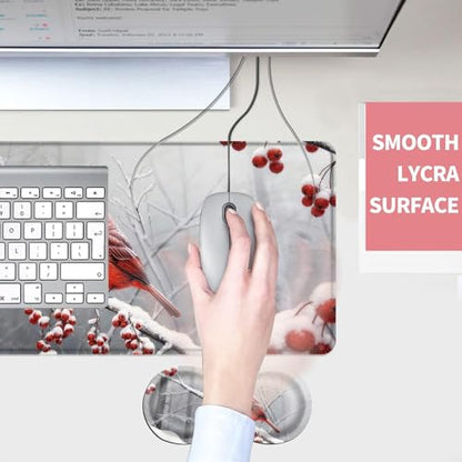 Mouse Pad,Large Desk Mat Set, 4in1 XL Mousepad + Keyboard Wrist Rest+Mouse Wrist Rest+Coaster with Ergonomic Desk Pad for Home Office Table Computer Cover -Cardinal in Snow - color: Cardinal in Snow