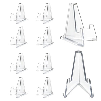 HillSpring 10 Pack 2.2 Inch Clear Small Easel Stand, Acrylic Tabletop Mini Stand, Display Holder for Sports Cards, Challenge Coin, Graded Cards, Name Card, Photo, Sign, Medal, Crystals, Plates