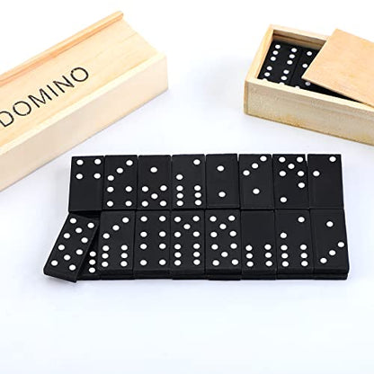 Deekin 50 Pack Mini Dominos Set for Kids and Adults Bulk 28 Tiles Double 6 Dominoes Game Domino Party Favors Wooden Board Games with Wood Case Family Games Toys for Child Gifts Travel