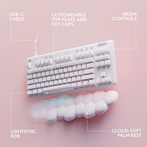 Logitech G713 Wired Mechanical Gaming Keyboard with LIGHTSYNC RGB Lighting, Clicky Switches (GX Blue), and Keyboard Palm Rest, PC/Mac Compatible - White Mist - size: Wired, style: Clicky