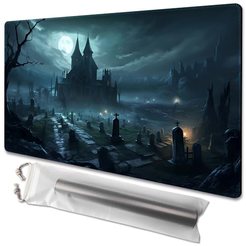 MTG Playmat Size 24x14in Free Storage Bags Non-Slip Backing, Ideal for Card Game Enthusiasts TCG Playmat (A Spooky Place-No Deck) - color: A Spooky Place-no Deck