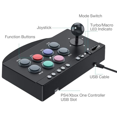 PXN 0082 Arcade Stick with Turbo, Macro & Joystick/D-Pad Mode Switch, USB Fight Stick for PC, Xbox Series X|S, Xbox One, PS4, PS3 & Switch