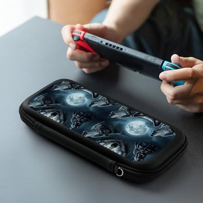PPIKTC Portable Protective Carrying Case Compatible with Nintendo Switch, Full Moon Wolf Hard Shell Shockproof Storage Bag with 15 Games Accessories - color: Design (329)
