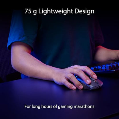ASUS ROG Keris Wireless Aimpoint Gaming Mouse – Right-Handed Ergonomic, 75g, Tri-Mode Connectivity, 42K DPI, up to 119Hr Battery, PC/Mac Support - Black - color: Black, style: Keris