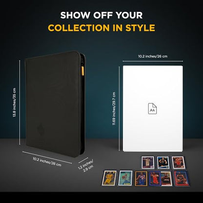 Card Guardian - 9 Pocket Premium Black Card Binder with Zipper for 360 Cards - Trading card binder with Side Loading Pockets for Trading Card Games -TCG Binder (Black) - color: Black