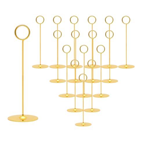 Urban Deco 16 Pieces Table Card Holder 8 inches Table Number Holders Place Steel Card Holders for Photos, Food Signs, Memo Notes, Weddings, Restaurants, Birthdays (Gold) - color: Gold