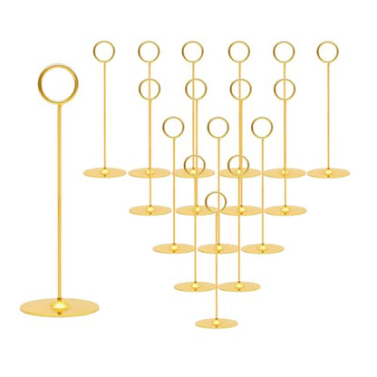 Urban Deco 16 Pieces Table Card Holder 8 inches Table Number Holders Place Steel Card Holders for Photos, Food Signs, Memo Notes, Weddings, Restaurants, Birthdays (Gold) - color: Gold