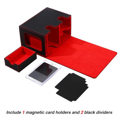 MTG Deck Box for Commander Display with Dice Tray (Black＆Red) | Holds 200 Single/160 Double-Sleeved Cards, Fit MTG/PTCG/OPTCG Cards, Strong Magnet, With 2 Dividers & 1 Magnetic Card Holder - color: Black＆Red