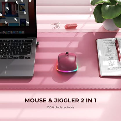 PEIOUS Wireless Mouse Jiggler - Keep Computers Awake, Wine Red | Rechargeable LED Mouse, Silent Clicks, Adjustable DPI and Random Movement Keep Computers Awake for Laptop/PC/Mac - color: Red