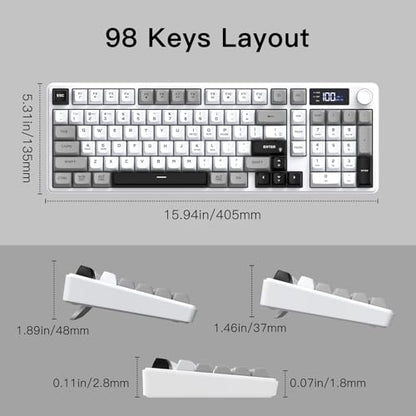 Wireless Gaming Keyboard with Smart Display & Knob Control, Tri-Mode BT5.0/2.4GHz/Wired RGB Backlit Computer Keyboards with Number Pad, 26-Key Rollover, Compatible for Windows, Mac