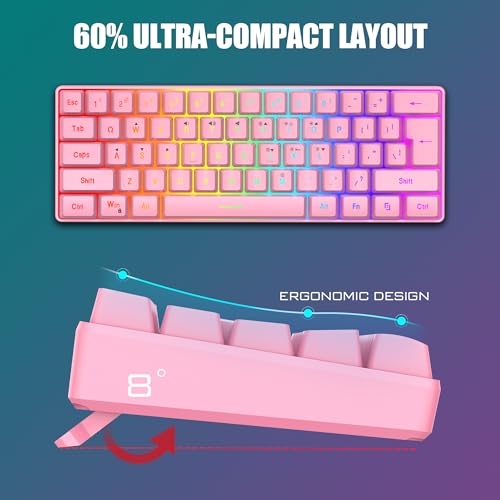 RedThunder 60% Gaming Keyboard and Mouse Combo, Ultra-Compact 61 Keys RGB Backlit Mini Keyboard, Lightweight 7200 DPI Honeycomb Optical Mouse, RGB Wired Gaming Set for PC MAC PS5 Xbox Gamer(Pink) - style: 01 Pink Wired Combo