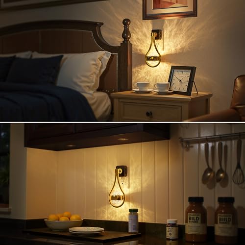 Briignite LED Night Lights Plug into Wall, 330° Rotating Night Light | Dusk to Dawn Sensor, 0-100LM Dimmable Nightlight Adjustable Brightness, 3000K Warm White for Hallway, Bedroom, Stairway - color: Gold Drop
