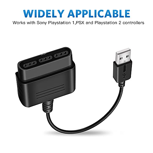 Xahpower 2 Pack PS2 Controller to USB Adapter Converter Cable, Compatible with Sony PS1/PS2 Controller Gamepad to PS3/PC Controller