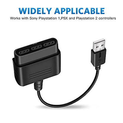 Xahpower 2 Pack PS2 Controller to USB Adapter Converter Cable, Compatible with Sony PS1/PS2 Controller Gamepad to PS3/PC Controller