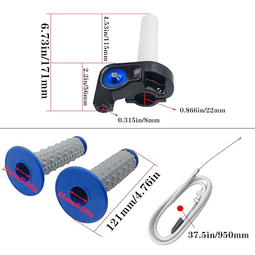 22mm 7/8" Throttle Twists Grip with Throttle Cable Upgraded Universal for Off-Road Motorcycle 250 Dirt Pit Motor Mini Bike YCF CRF70 TTR SSR KLX110 Thumpstar - color: Blue