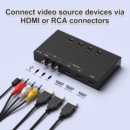 8K 60Hz 3x1 RCA/HDMI Switcher，2 Way HDMI 2.0 Adapter + 1 RCA to HDMI Converter，4:3/16:9 Screen Ratio Switch Support 3D for PS1/2/3/4/5, N64, SNES, Switch, DVD, Roku, Fire Stick - color: 3in to 1 Out RCA/HDMI Converter
