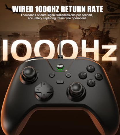 Wired Controller for PC Windows/Android/Tablet/Switch/PS4/PS3, 1000Hz Polling Rate Plug and Play Gaming Gamepad Joystick with USB C Adapter, Dual Motors, Turbo, 6.56ft Cable, Ultra-Low Latency, Black - color: Black