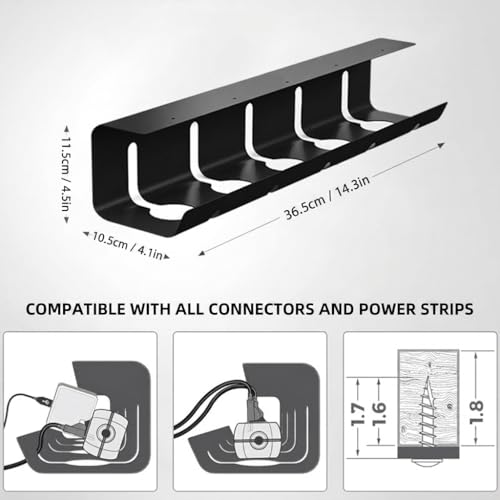 Metal Cable Management Under Desk for Easy mounting Under-Table, Set of 2 - with 10X Cable Ties, Desk Organizer for Office/Home Office Table Thoughtful Cable Tray Holder