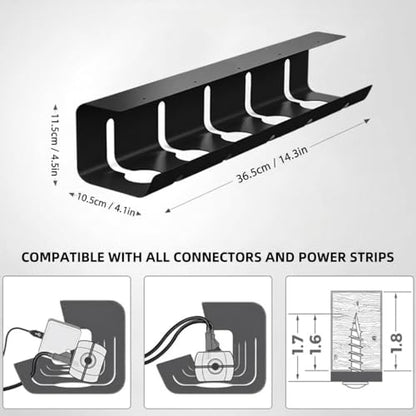 Metal Cable Management Under Desk for Easy mounting Under-Table, Set of 2 - with 10X Cable Ties, Desk Organizer for Office/Home Office Table Thoughtful Cable Tray Holder