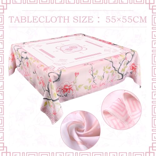 Oudain Chinoiserie Mahjong Tablecloth Florals Card Table Cloth 55x 55 Inch Square Tablecloth Game Table Cover with Game Rules for Mahjong Beginners, Card, Board Tile Games (Pink and Green) - color: Pink and Green
