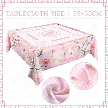 Oudain Chinoiserie Mahjong Tablecloth Florals Card Table Cloth 55x 55 Inch Square Tablecloth Game Table Cover with Game Rules for Mahjong Beginners, Card, Board Tile Games (Pink and Green) - color: Pink and Green