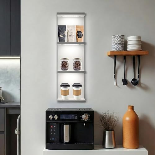 4 Tier LED Wall Shelf, White | Modern Floating Shelves for Makeup Vanity,Bedroom,Living Room,Eay Install Cosmetic Display Lack shelf - color: 4l-white