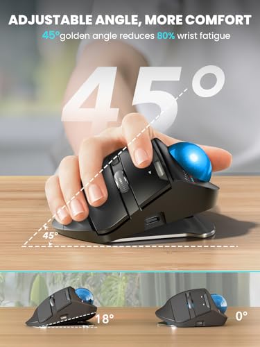 Wireless Trackball Mouse, Adjustable Angle, Rechargeable, Backlit-Blue Ball | MAM1 Pro Ergonomic Mouse Rollerball Thumb mice with 5 Level DPI, 3 Devices Connection (USB & Bluetooth ) for PC, Windows - color: Blue Ball