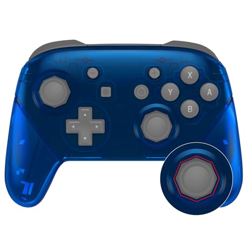eXtremeRate Clear Blue Octagonal Gated Sticks Faceplate Backplate Handles, DIY Replacement Grip Housing Shell Cover for Nintendo Switch Pro Controller - Controller NOT Included - color: Clear Blue