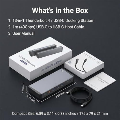 13-in-1 Laptop Docking Station 3 Monitors for Mac and Windows, USB C Hub with Triple 4K@60Hz (2DP+1HDMI), 100W PD Charging, One-Click Screen Off Switch, 10Gbps Data, Gigabit LAN, for Office and Gaming - style: 13 IN 1