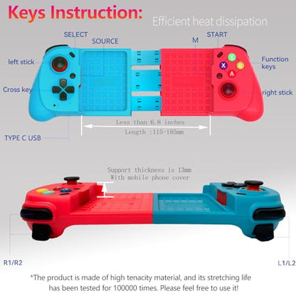 Koiiko Wireless Cloud Gaming Controller for iOS, Android, Windows PC & iPhone/iPad, Steam. Hall & Linear Triggers, E-Sports Handle Gamepad, Bluetooth - Black/Red - color: bluered
