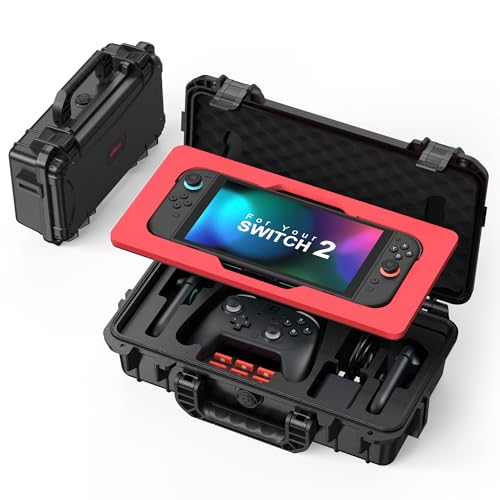 STARTRC GAMES Hard Carrying Case for Nintendo Switch 2, Waterproof Hard Travel Case for Nintendo Switch 2 Console, 2 Pro Controllers, 16 Game Cards and Other Accessories (Small)