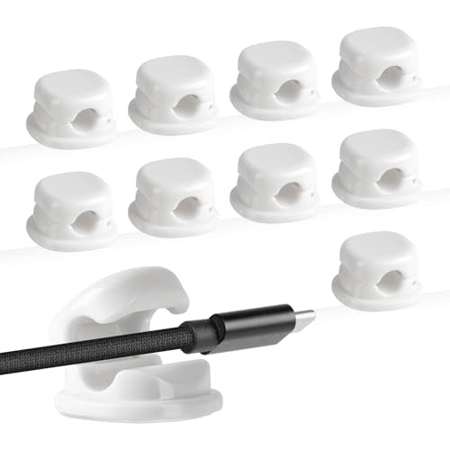 7mm Spring Cable Holder Clips, 9 Pack Desk Cord Organizer, White | Compact cord clips blend into desk edges, bedside tables and car interiors; reduce cord clutter without taking much space - color: White