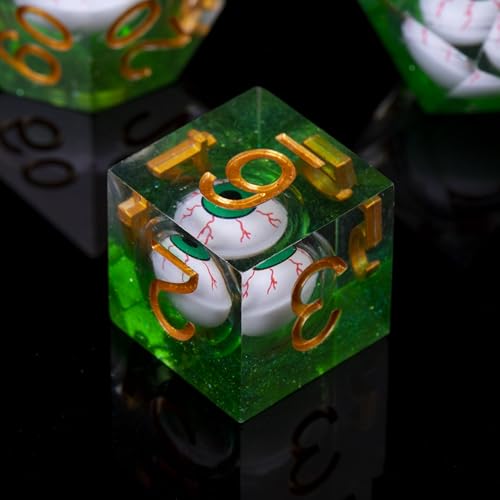 DND-Blood Eyes & Green,DND Dice Set Handmade 7 Accessories Sharp Edge Dice for Dungeons and Dragons TTRPG Games, Multi-Sided RPG Polyhedral Resin Sharp Edge Dice Roleplaying Games