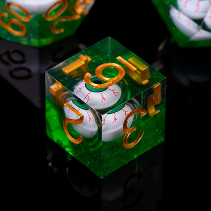 DND-Blood Eyes & Green,DND Dice Set Handmade 7 Accessories Sharp Edge Dice for Dungeons and Dragons TTRPG Games, Multi-Sided RPG Polyhedral Resin Sharp Edge Dice Roleplaying Games
