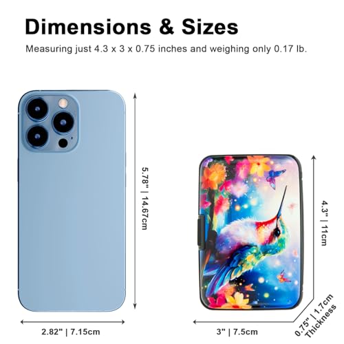 Credit Card Holder Small RFID Blocking Wallet Business Metal Slim Mini Aluminum Hard Case for Women Men - color: Butterfly Hummingbird