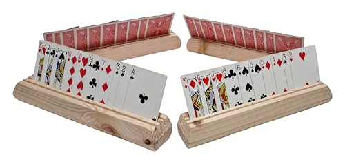 Wooden Playing Card Holders – Set of 4 – Handmade Pine 3-Slot Organizers for Seniors, Kids & Game Night – Durable, Veteran-Made in USA