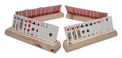 Wooden Playing Card Holders – Set of 4 – Handmade Pine 3-Slot Organizers for Seniors, Kids & Game Night – Durable, Veteran-Made in USA