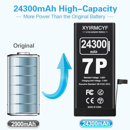 XYIRMCYF 24300mAh Super Capacity Battery Compatible with iPhone 7 Plus, New 0 Cycle-Li-Polymer Replacement Battery for iPhone 7 Plus, with Professional Repair Tool Kit - color: 7P-24300