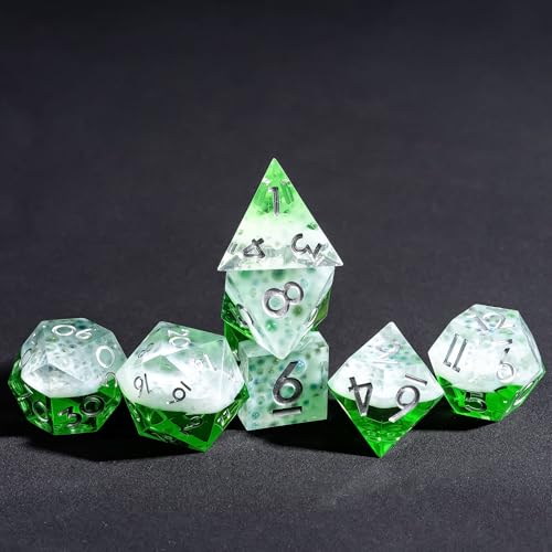 7PCS Cocktail Dice Set,Handmade Sharp Edge Dice Set D&D RPG Polyhedral Die,for Dungeons and Dragons TTRPG Games Roleplaying Games,with Gift Box.(Green) - color: Cocktail Green