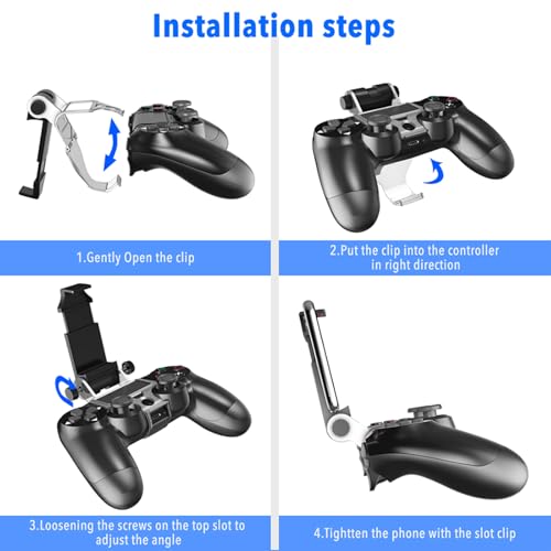 Newcos Game Controller Holder, Joso Angle View Adjustable Android Smart Phone Mount Bracket Storage Holder for Sony PS4 Dualshock 4 Controller Gamepad with OTG Data Cable