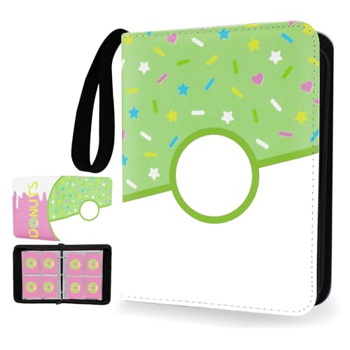 4 Pocket Card Binder 400 Card Holder Album, Green Donut Trading Cards Holder Zipper Binder for Girl Teen Collection (Green Donut, 400 Pocket) - color: Green Donut, size: 400 Pocket
