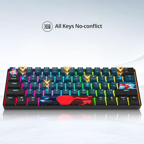 Protable 60% Percent Gaming Keyboard Mechanical, Mini Compact RGB Backlit 61 Keys Wired Office Keyboard with red Switch for Mac/Win (61 Monster/Red Switch) - color: 61 monster/Red Switch