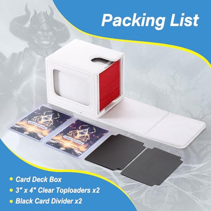 MTG Deck Box, Double Display Window MTG, Commander Deck Box Fits 120+ Single Sleeved Cards, PU Leather Magnetic Closure Card Box with 2 Dividers&2 Toploaders for TCG, CCG, White - color: White, size: 1 pack