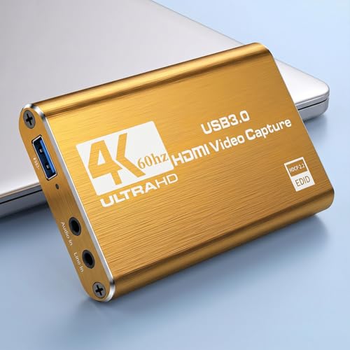 4K HDMI Video Capture Card,USB 3.0 Capture Card for Streaming & Gaming,1080P 60FPS Video Captures Device - Plug and Play(Gold) - color: gold