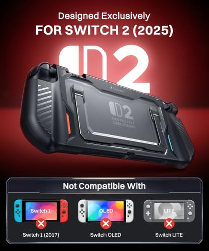 GolbinBox Hard Shell Case for Nintendo Switch 2 with Kickstand, Black | Magnetic split design, aluminum stand, military-grade protection, detachable Joy-Con covers, for travel and commuting - color: Black