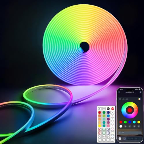 Lamomo LED Strip Lights RGB 16.4Ft, Neon Rope Lights with App Remote Control, Music Sync, Indoor IP65, Waterproof, Flexible DIY Lights Design for Bedroom, Living, Gaming Room, Party Decor - color: RGB (Red, Green, Blue), size: 16.4FT