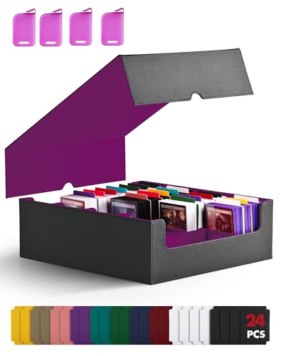 ZLCA Card Storage Box for MTG PTCG, Commander Deck Box Holds 3200+ Cards, Trading Card Storage Case with 4 Stoppers, Card Organizer for TCG Sport Cards(Black&Purple) - color: Black&Purple
