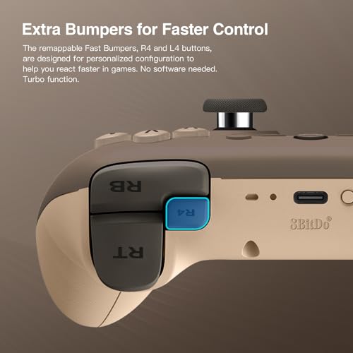 8Bitdo Ultimate 2C Wireless Controller for Windows PC and Android, with 1000Hz Polling Rate, Hall Effect Joysticks and Hall Triggers, and Remappable L4/R4 Bumpers (Brownie) - color: Brownie